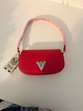 Valentino Orlandi Pink Leather Mini Shoulder Bag with Silver V Emblem
